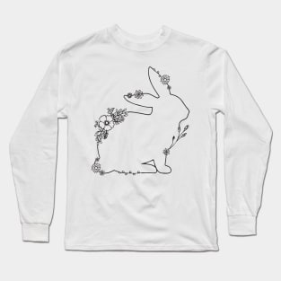 Floral Rabbit Drawing Long Sleeve T-Shirt